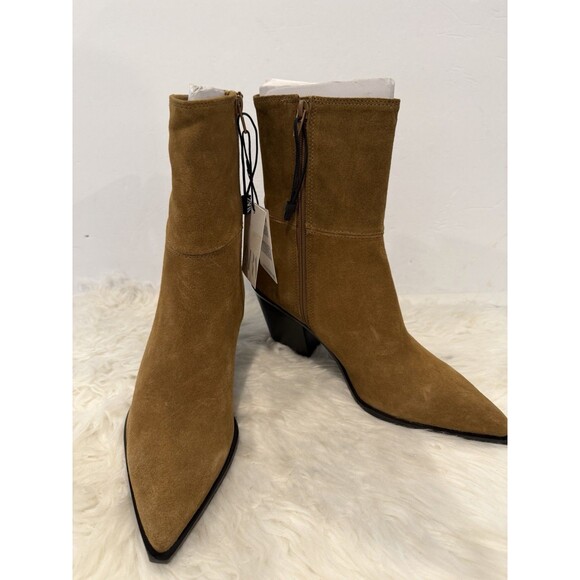 Zara Brown Split Suede Leather Cowboy Ankle Boots Pointed Toe Women US 8 EUR 39 - Picture 8 of 15